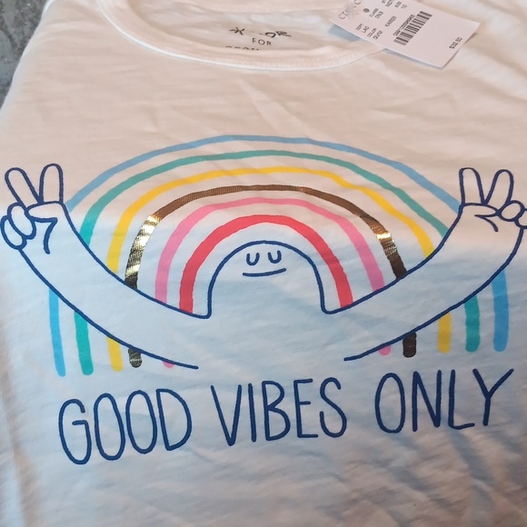 J Crew Womens Junior Size 10 Good Vibes Only Graphic T NWT - Picture 2 of 5